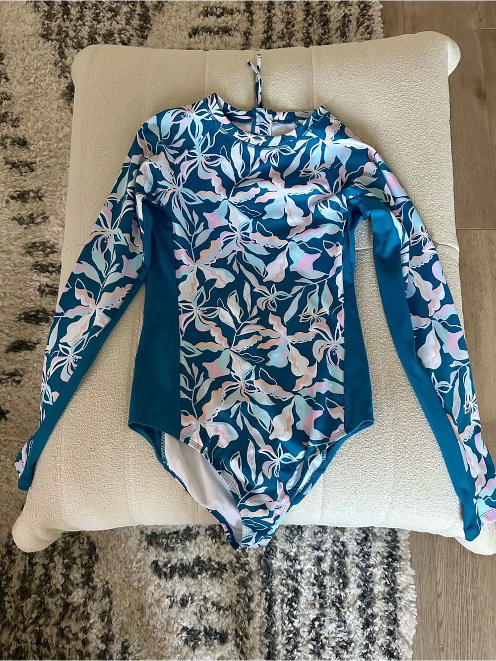 Large Women’s Spring Wetsuit/Rash Guard - Teal Floral